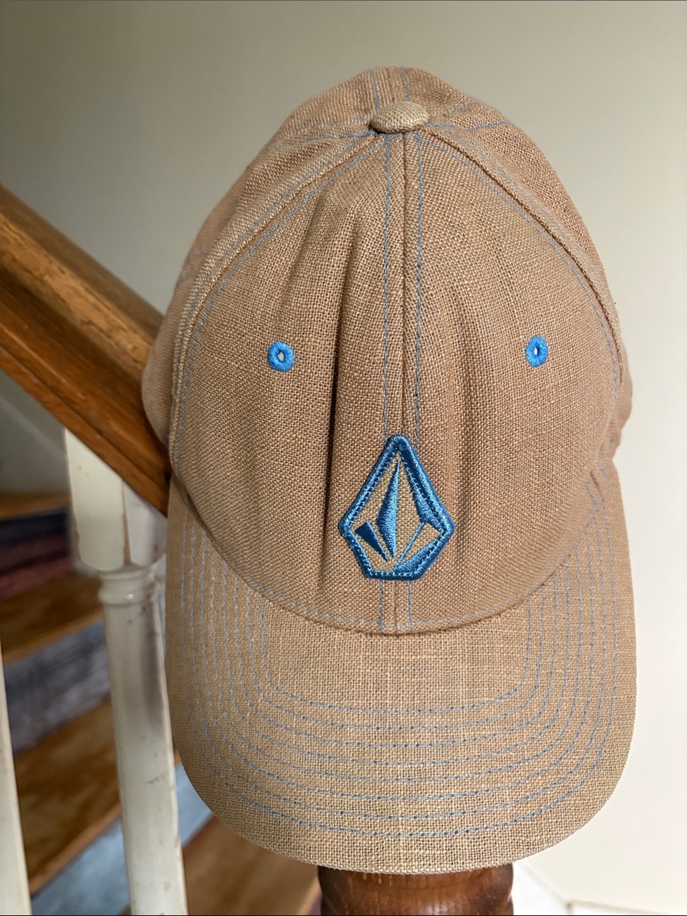 VOLCOM Adjustable Linen/Cotton Cap with Bright Blue Logo